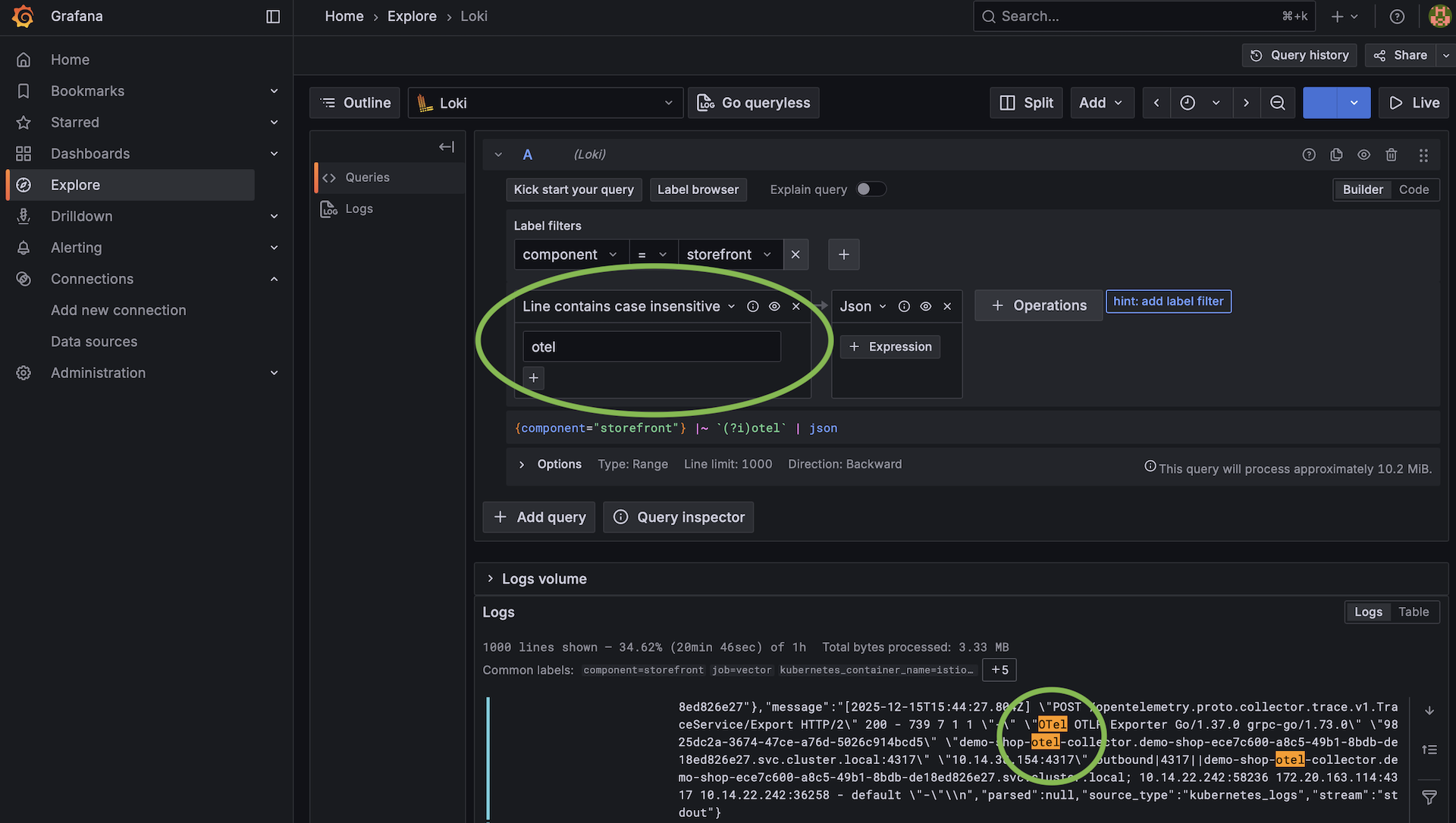 PaaS log filter in Grafana